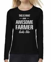 Awesome farmer boerin cadeau shirt zwart dames