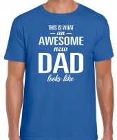 Awesome new dad t-shirt blauw heren papa wording cadeau shirt