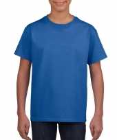 Basic kinder shirt meisjes jongens ronde hals blauw katoen