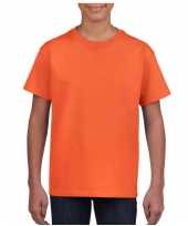 Basic kinder shirt meisjes jongens ronde hals oranje katoen koningsdag oranje supporter
