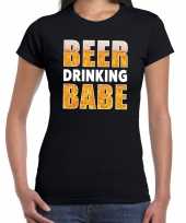 Beer drinking babe fun shirt zwart dames drank thema