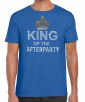 Blauw king of the afterparty glitter steentjes t-shirt heren