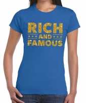 Blauw rich and famous goud fun t-shirt dames