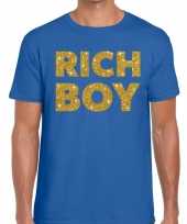 Blauw rich boy goud fun t-shirt heren