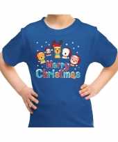 Blauw t-shirt kerstkleding dierenvriendjes merry christmas kinderen