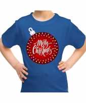 Blauw t-shirt kerstkleding kerstbal merry christmas kinderen