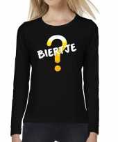 Dames fun text t-shirt long sleeve biertje zwart