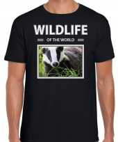 Das foto t-shirt zwart heren wildlife of the world cadeau shirt dassen liefhebber