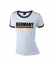 Duitse supporter ringer t-shirt wit zwarte randjes dames