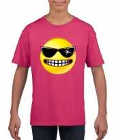 Emoticon stoer t-shirt fuchsia roze kinderen