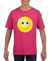 Emoticon vrolijk t-shirt fuchsia roze kinderen