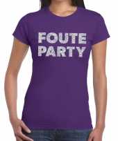 Foute party zilveren letters fun t-shirt paars dames