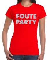 Foute party zilveren letters fun t-shirt rood dames