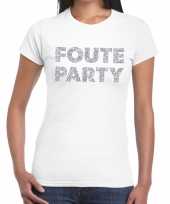 Foute party zilveren letters fun t-shirt wit dames
