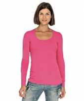 Fuchsia roze longsleeve shirt ronde hals dames