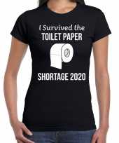 Fun t-shirt i survived toiletpaper shortage 2020 zwart dames