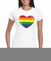 Gay pride t-shirt regenboog vlag hart wit dames