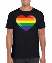 Gay pride t-shirt regenboog vlag hart zwart heren