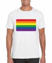 Gay pride t-shirt regenboog vlag wit heren
