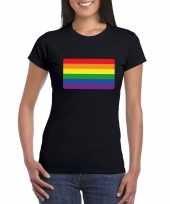 Gay pride t-shirt regenboog vlag zwart dames