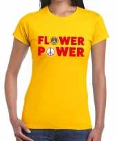 Geel flower power fun t-shirt dames