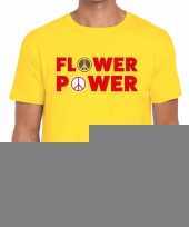 Geel flower power fun t-shirt heren