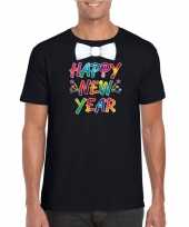 Gekleurde happy new year strikje t-shirt zwart heren