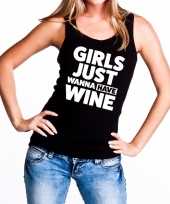 Girls just wanna have wine fun tanktop mouwloos shirt zwart dames