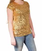 Glitter pailletten stretch shirt goud dames l xl