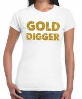 Gold digger goud fun t-shirt wit dames