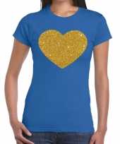 Gouden hart fun t-shirt blauw dames