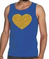 Gouden hart fun tanktop mouwloos shirt blauw heren