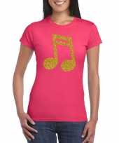 Gouden muziek noot t-shirt roze dames