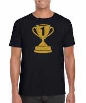 Gouden winnaars beker nr 1 t-shirt zwart heren