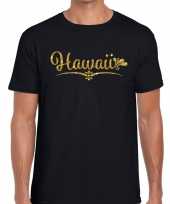 Hawaii gouden letters fun t-shirt zwart heren