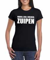 Horen zien zwijgen zuipen fun t-shirt dames zwart
