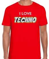 I love techno feest t-shirt rood heren