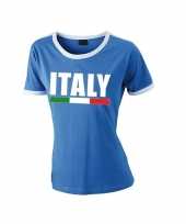 Italiaanse supporter ringer t-shirt blauw witte randjes dames