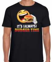 Its always burger time funny emoticon shirt heren zwart