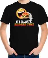 Its always burger time funny emoticon shirt kids zwart