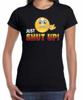 Just shut up emoticon fun shirt dames zwart