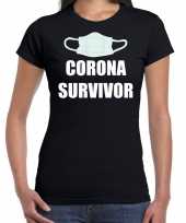 Kado t-shirt corona survivor zwart dames