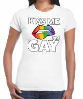 Kiss me i am gay wit fun t-shirt dames