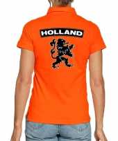 Koningsdag polo t-shirt oranje holland grote zwarte leeuw dames