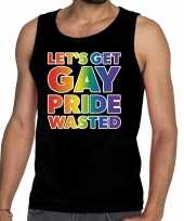 Lets get gay pride wasted tekst fun shirt zwart heren