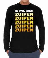 Long sleeve t-shirt zwart ik wil bier zuipen zuipen zuipen bedrukking heren