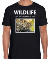 Luipaard foto t-shirt zwart heren wildlife of the world cadeau shirt luipaarden liefhebber