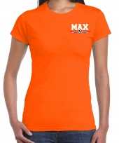 Max autocoureur autosport supporter logo borst t-shirt oranje dames