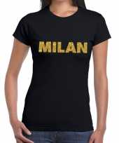 Milan gouden letters fun t-shirt zwart dames
