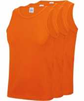 Multipack 3x maat s sportkleding sneldrogende mouwloze shirts oranje mannen heren